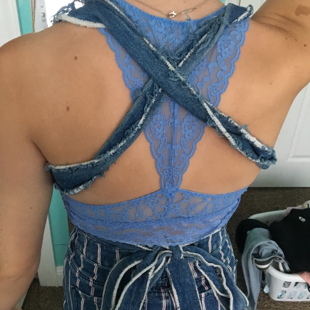 Denim tie back crop top